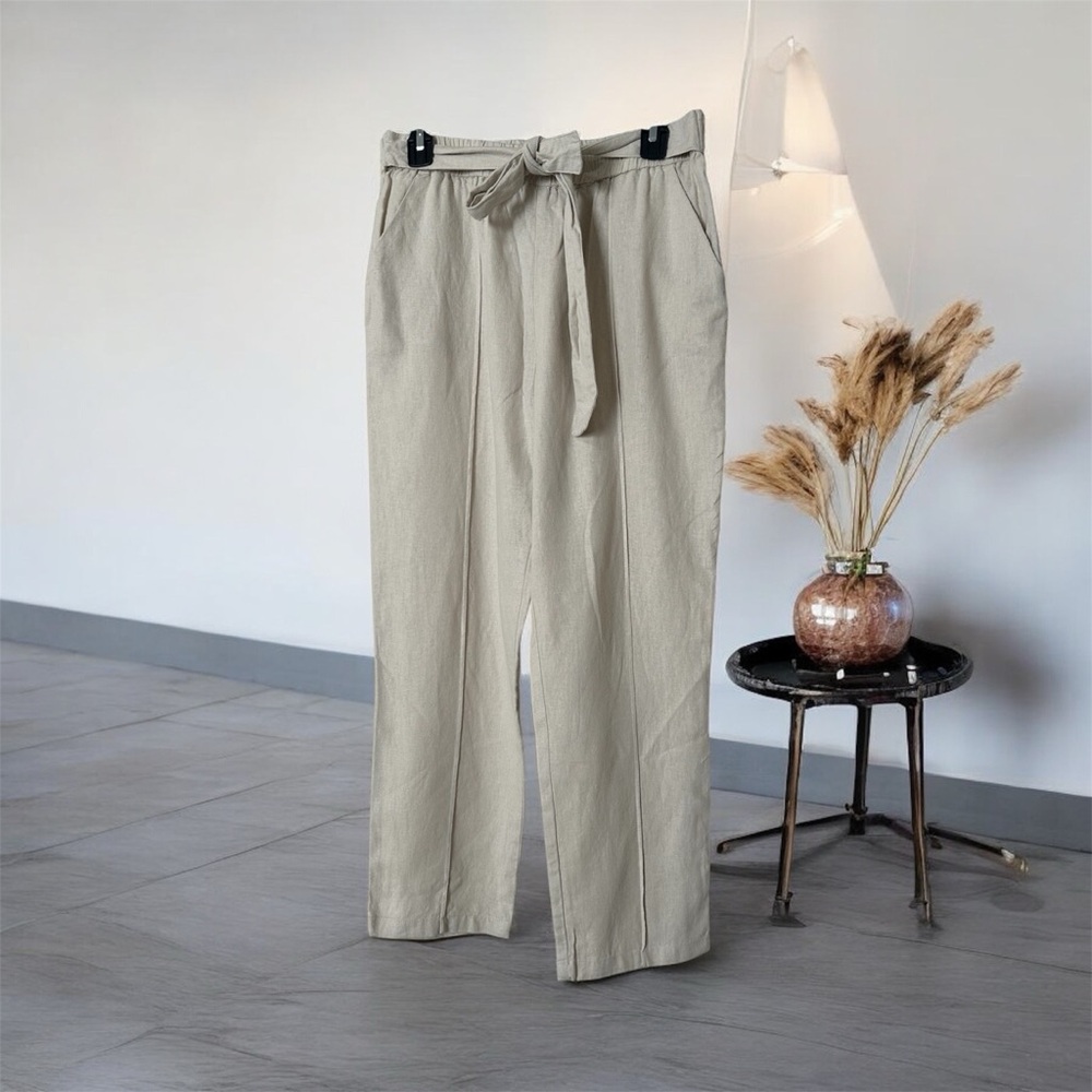 Beige Tie-Waist Trousers
